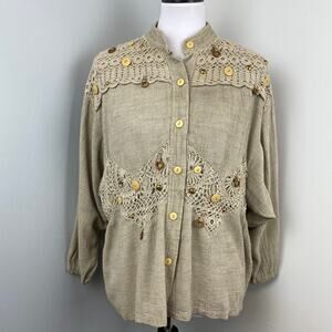 Vintage Lim's Crochet Button Down Blouse GrannyCore One Size USA Womens